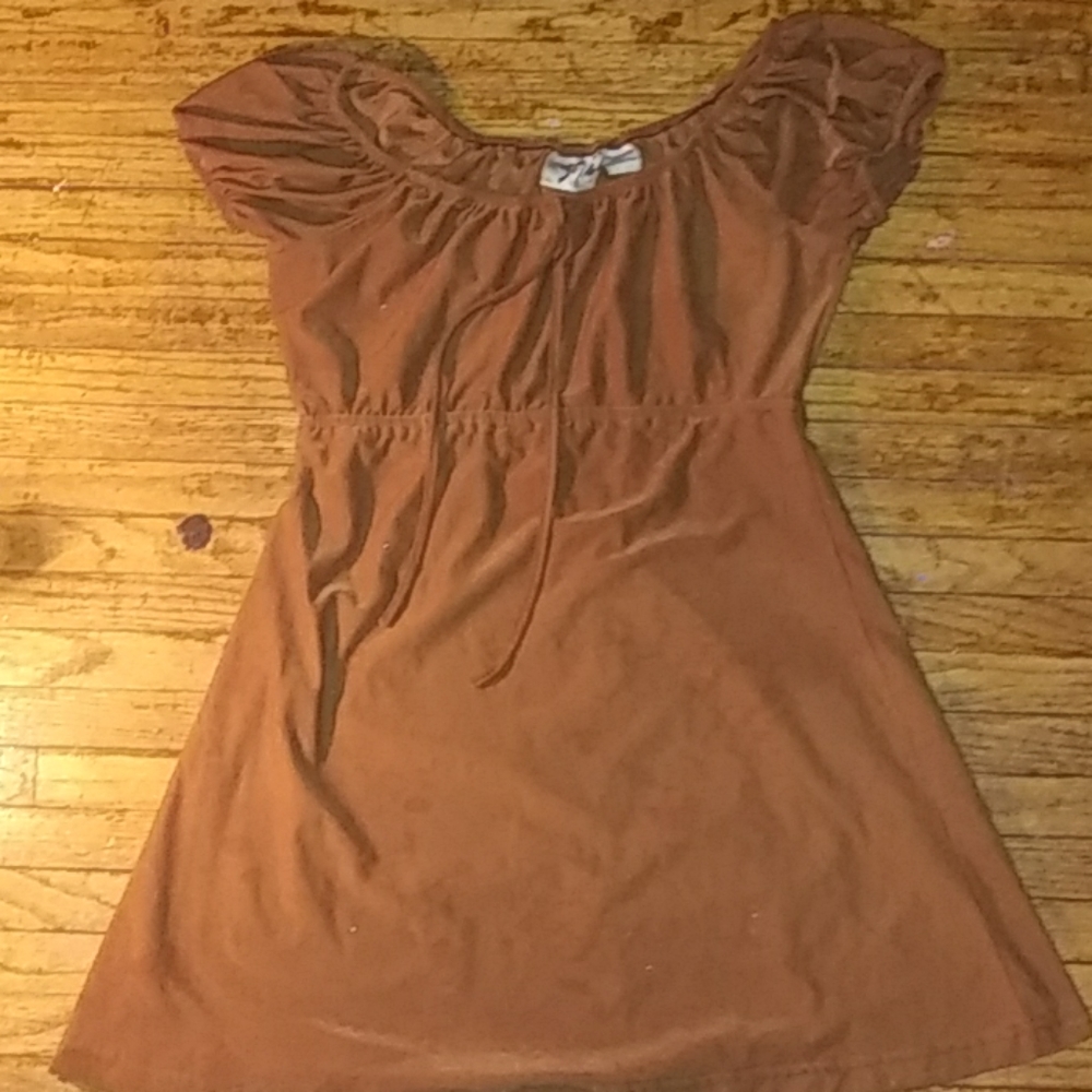 Brown mini off the shoulder dress